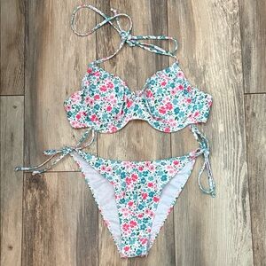SHEIN Floral Bikini Underwire Side Ties NWOT Large